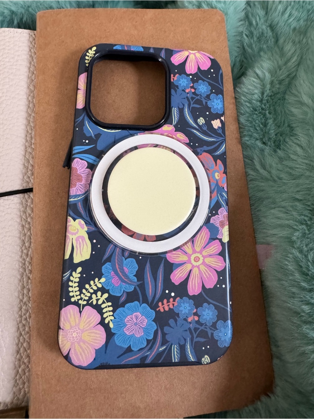 Floral Navy MagSafe-Compatible Phone Case with Pop Socket for iPhone 15 pro
